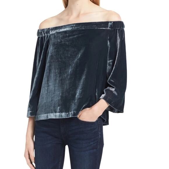 Calvin Klein Tops - CALVIN KLEIN JEANS Off The Shoulder Velvet Top Blue/Gray Blouse NWT Medium